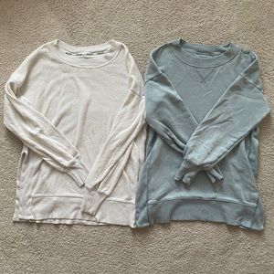 Aerie cozy oversized sweatshirts set blue grey and plush cream xxs